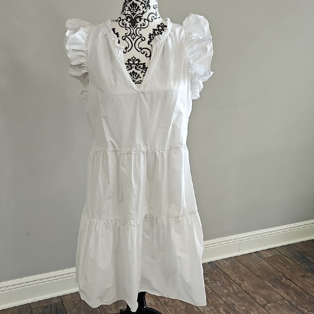 Chic White Ruffle Sleeve Mini Dress